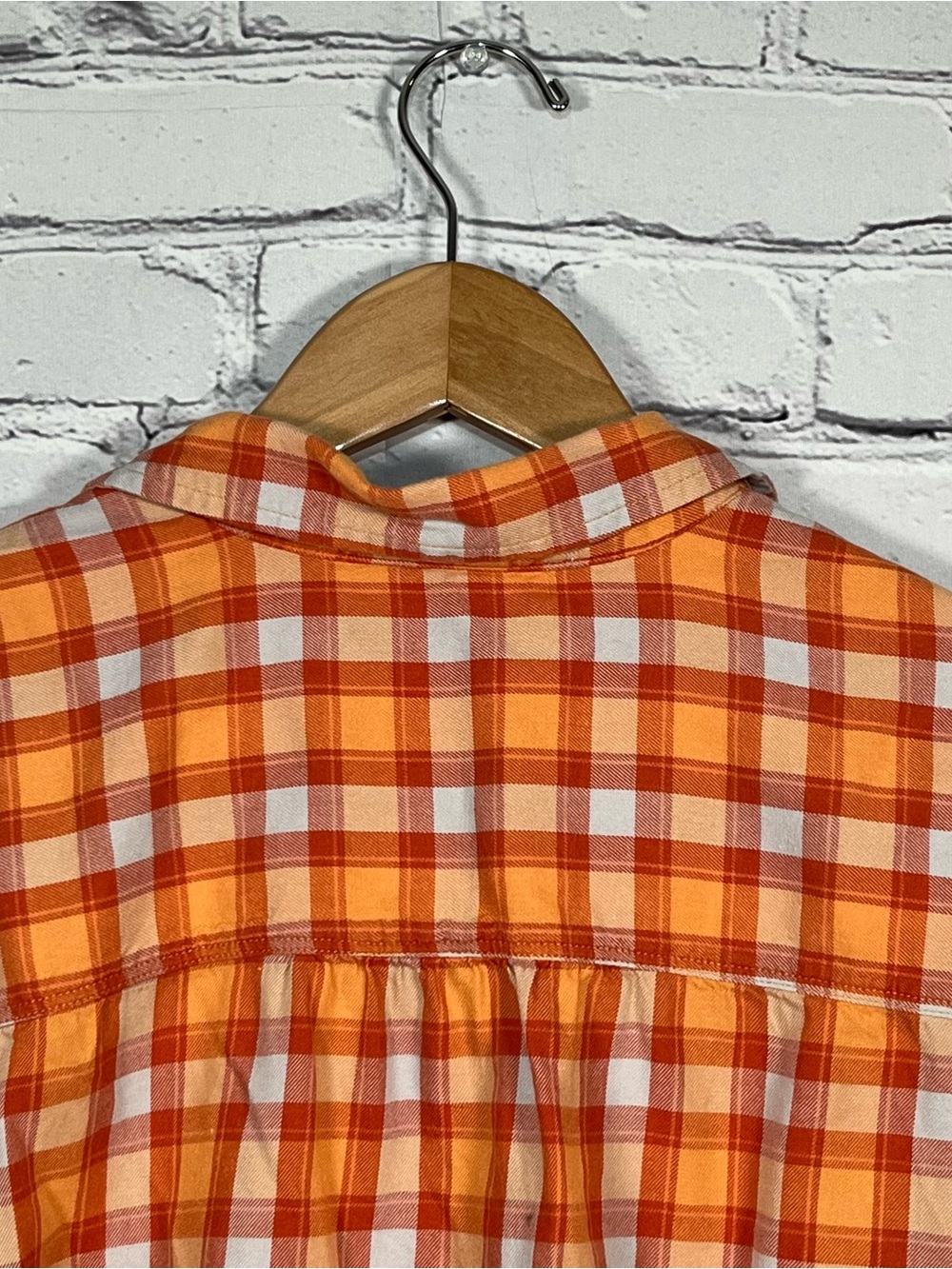 Eddie Bauer Plaid Shirt Womens Size Large Orange Button Up Cuffed Sleeves - Picture 10 of 12
